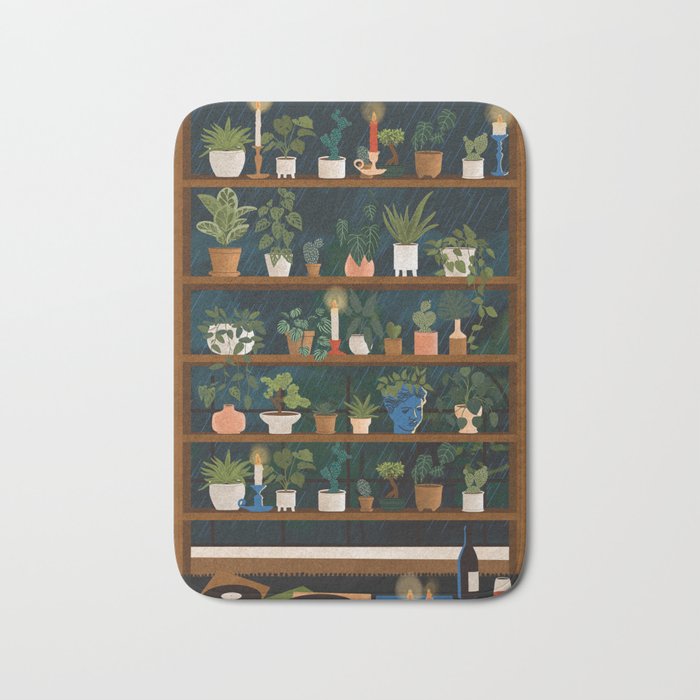 Plant Shelves Rainy Night Bath Mat Gallery Image 1