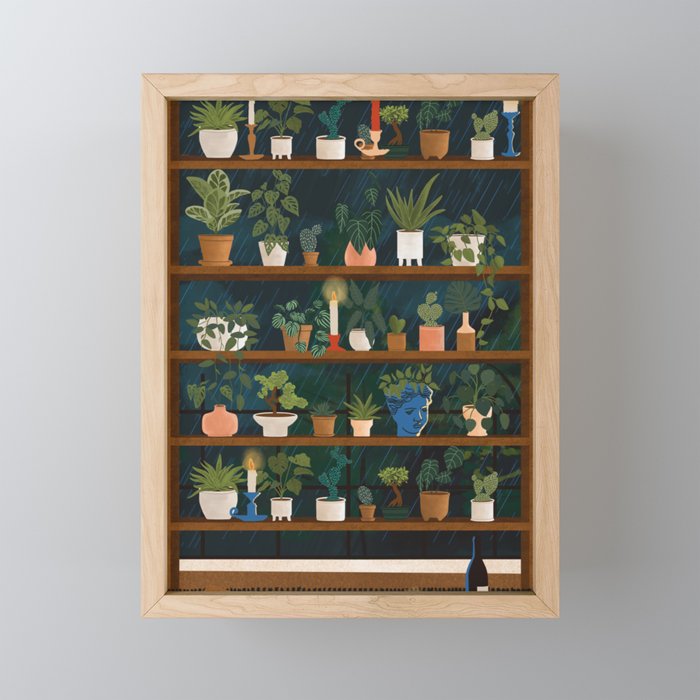 Plant Shelves Rainy Night Mini Art Print Gallery Image 1
