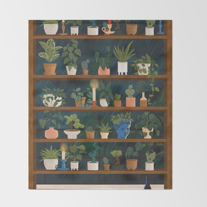 Plant Shelves Rainy Night Throw Blanket Gallery Image 2