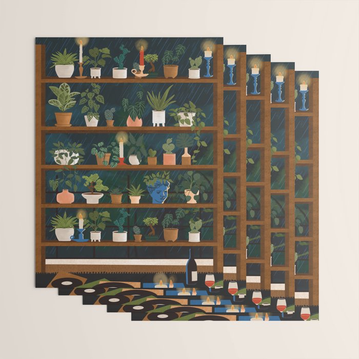 Plant Shelves Rainy Night Wrapping Paper Gallery Image 3