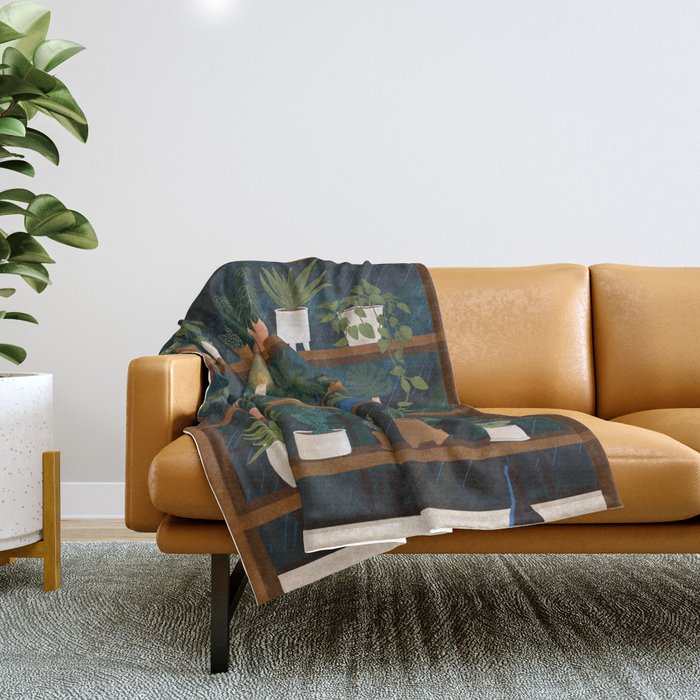 Plant Shelves Rainy Night Throw Blanket Gallery Image 1