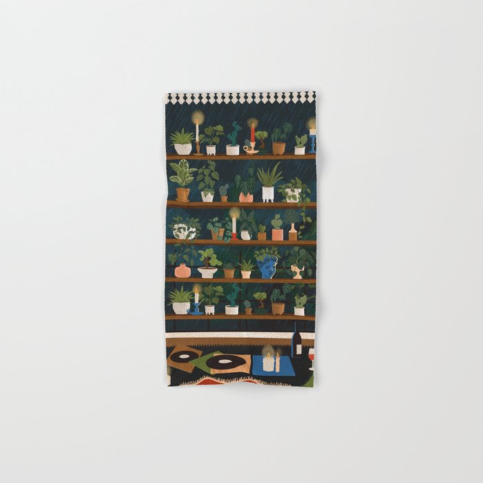 Plant Shelves Rainy Night Bath Towel Gallery Image 1