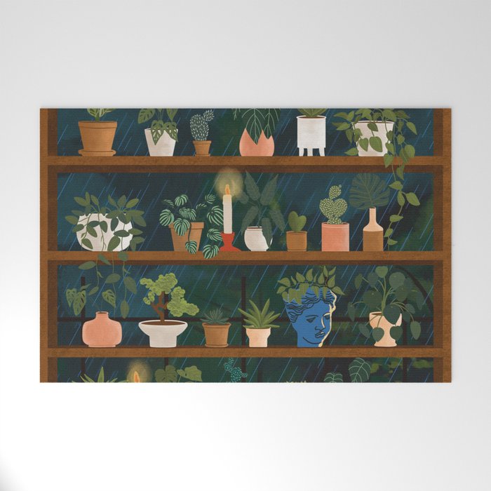 Plant Shelves Rainy Night Welcome Mat Gallery Image 1
