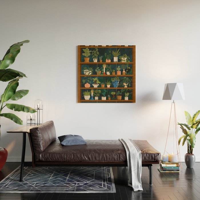 Plant Shelves Rainy Night Wood Wall Art Gallery Image 2