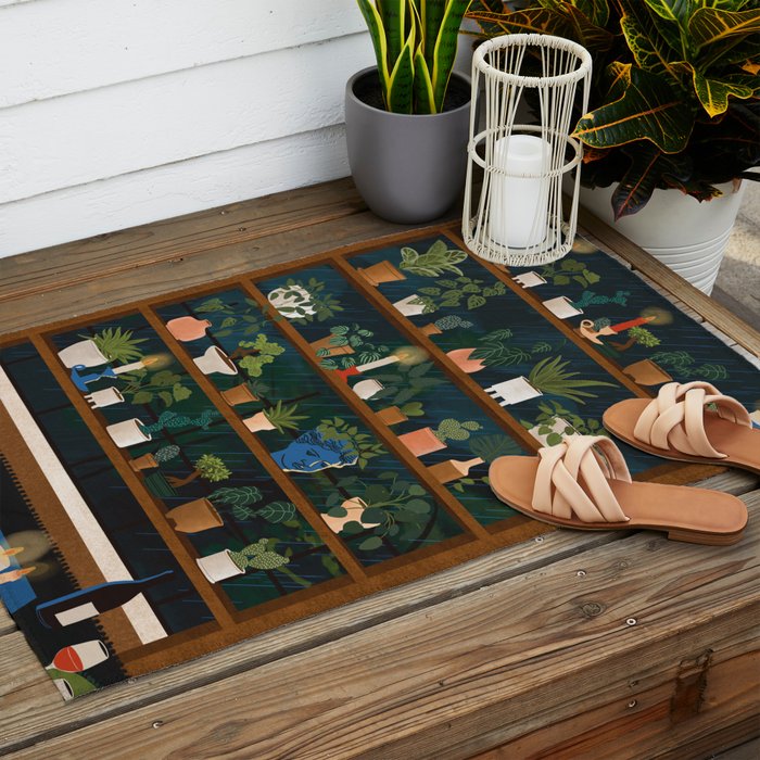 Plant Shelves Rainy Night Outdoor Rug Gallery Image 2