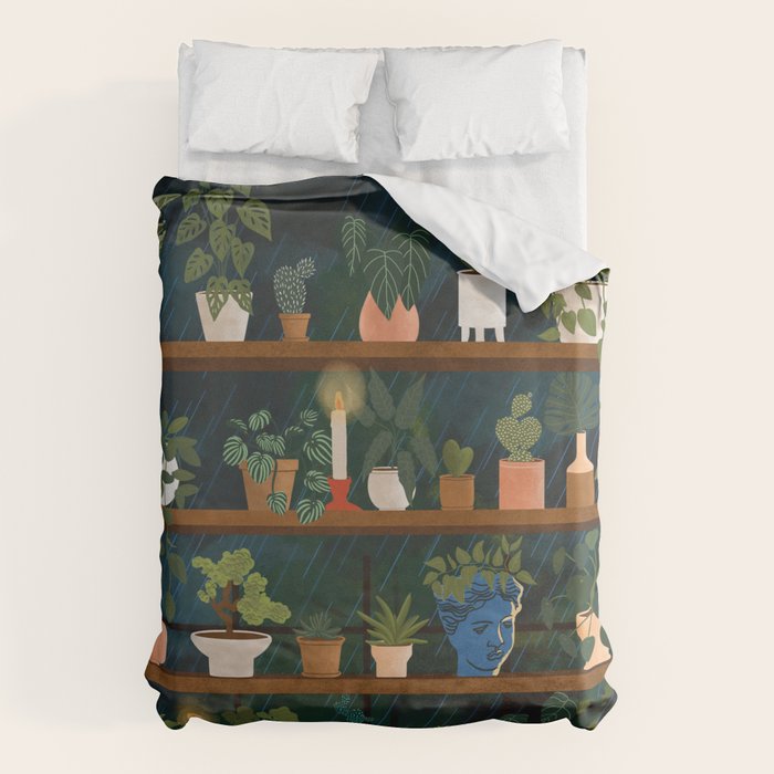 Plant Shelves Rainy Night Duvet Cover Gallery Image 1