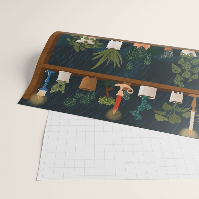 Plant Shelves Rainy Night Wrapping Paper Gallery Image 2
