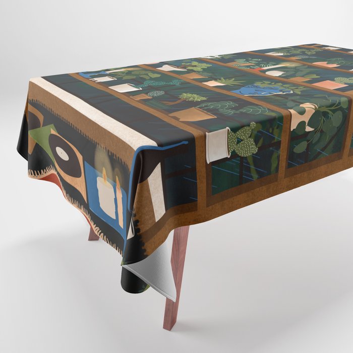 Plant Shelves Rainy Night Tablecloth Gallery Image 1