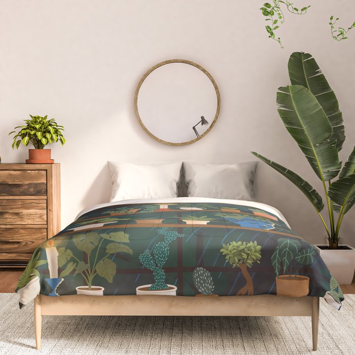 Plant Shelves Rainy Night Comforter Gallery Image 3
