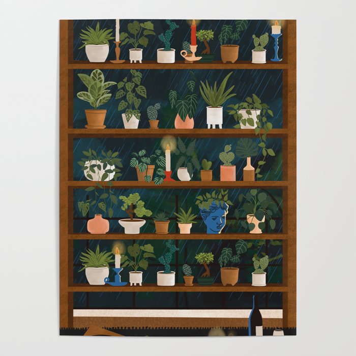 Plant Shelves Rainy Night Poster Gallery Image 4