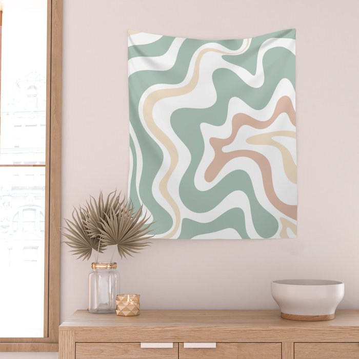 Liquid Swirl Abstract Pattern in Celadon Sage Wall Tapestry Gallery Image 2