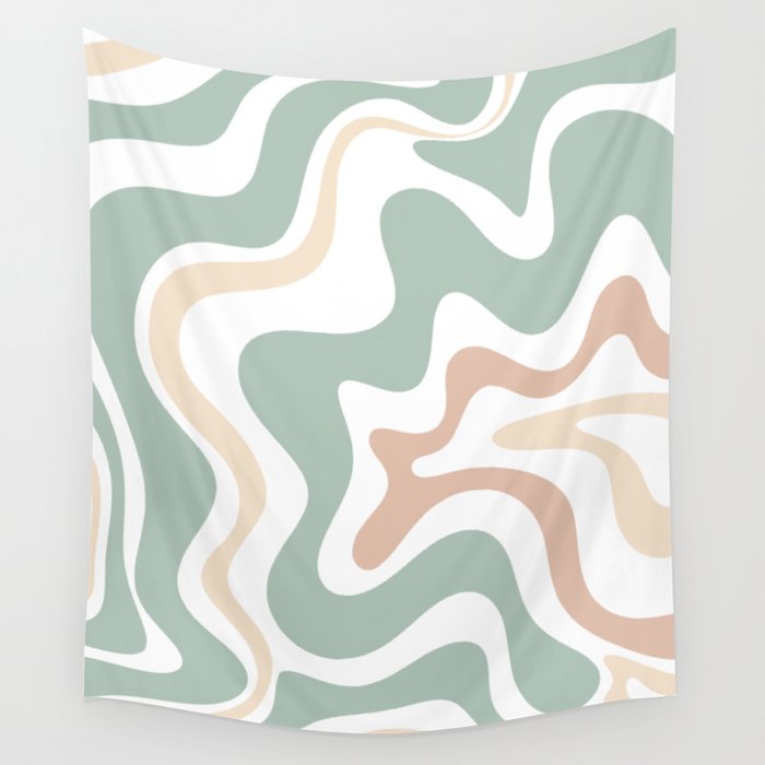 Liquid Swirl Abstract Pattern in Celadon Sage Wall Tapestry Gallery Image 1