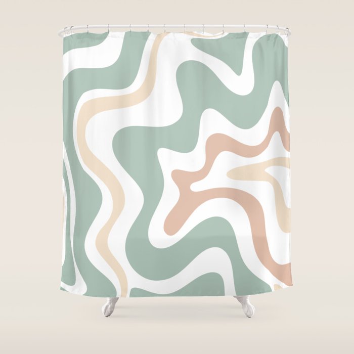 Liquid Swirl Abstract Pattern in Celadon Sage Shower Curtain Gallery Image 1
