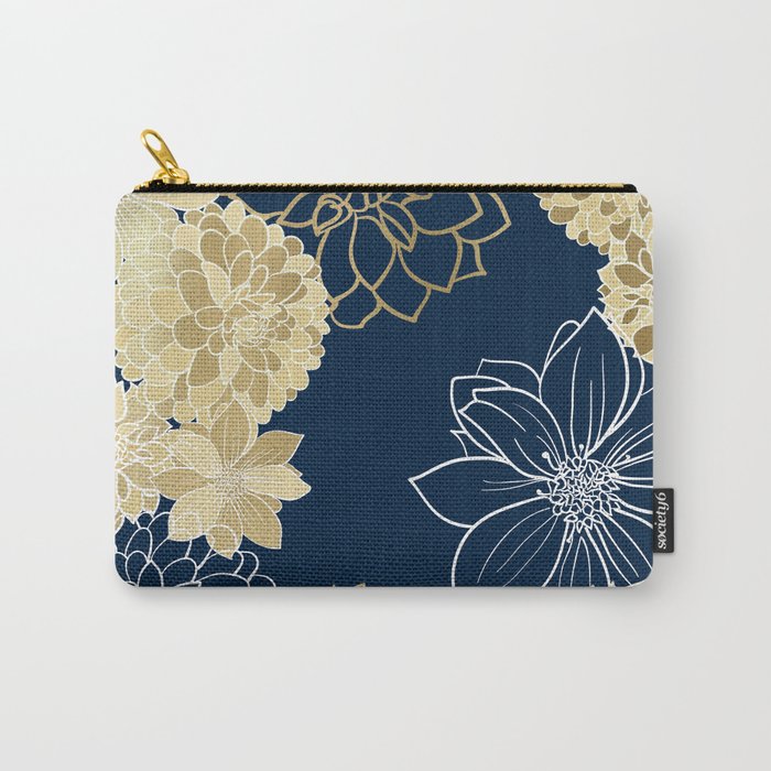 Navy, Gold and White Floral Garden Carry All Pouch Gallery Image 1