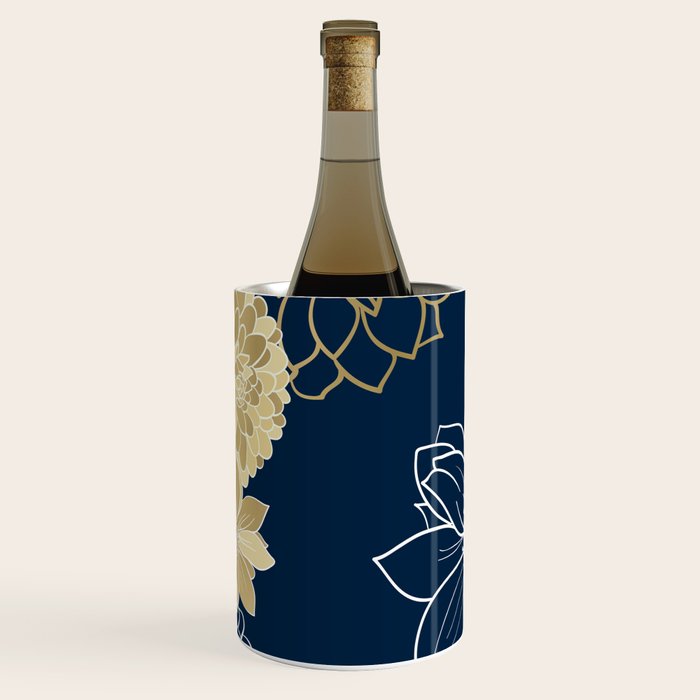 Navy, Gold and White Floral Garden Wine Chiller Gallery Image 1