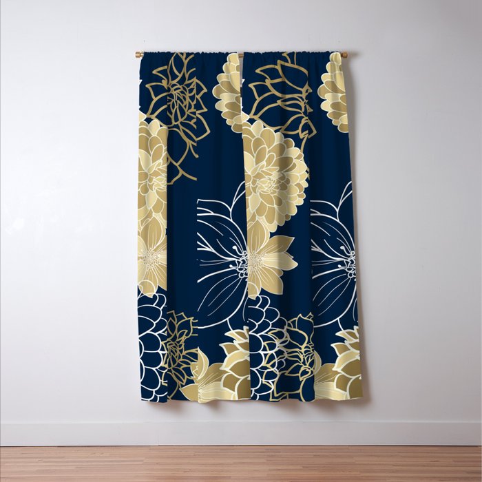 Navy, Gold and White Floral Garden Window Curtain Gallery Image 3