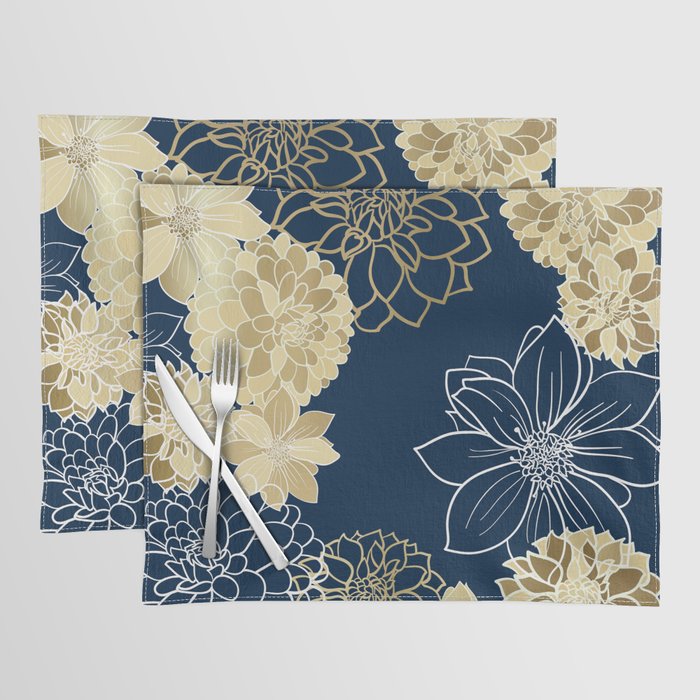 Navy, Gold and White Floral Garden Placemat Gallery Image 1