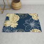 Navy, Gold and White Floral Garden Rug Gallery Image 1