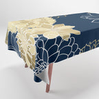 Navy, Gold and White Floral Garden Tablecloth Gallery Image 1