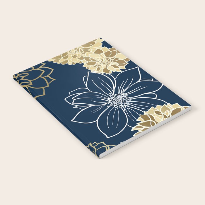 Navy, Gold and White Floral Garden Notebook Gallery Image 2