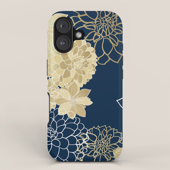 Navy, Gold and White Floral Garden iPhone Case Gallery Image 1