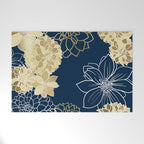 Navy, Gold and White Floral Garden Welcome Mat Gallery Image 1