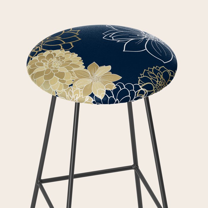 Navy, Gold and White Floral Garden Stool Gallery Image 2