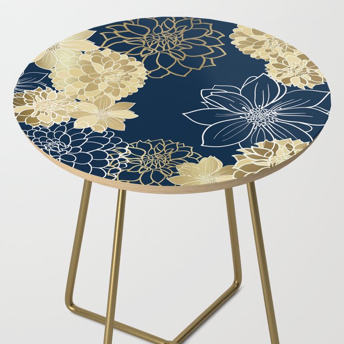 Navy, Gold and White Floral Garden Side Table Gallery Image 2