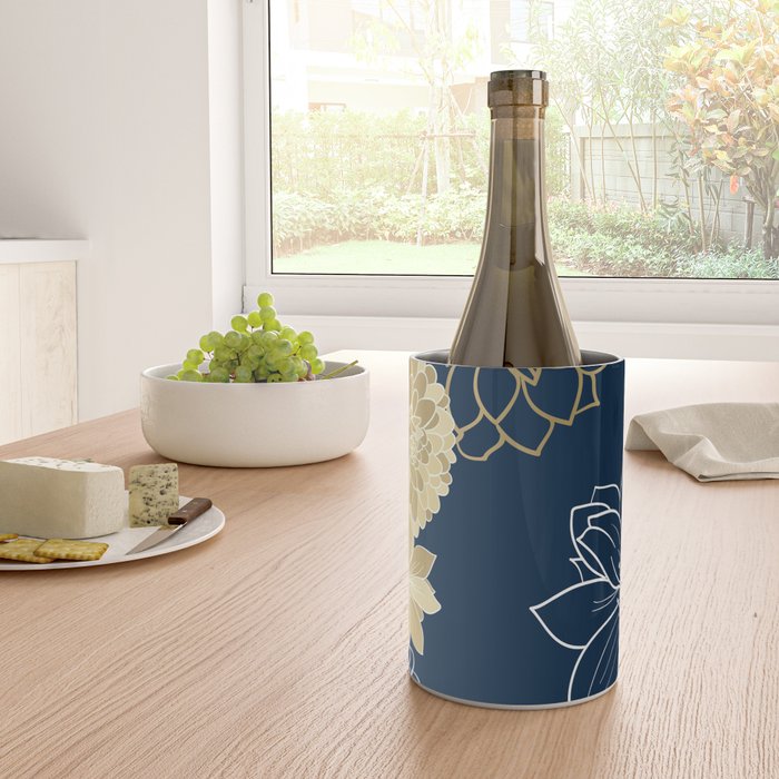 Navy, Gold and White Floral Garden Wine Chiller Gallery Image 4