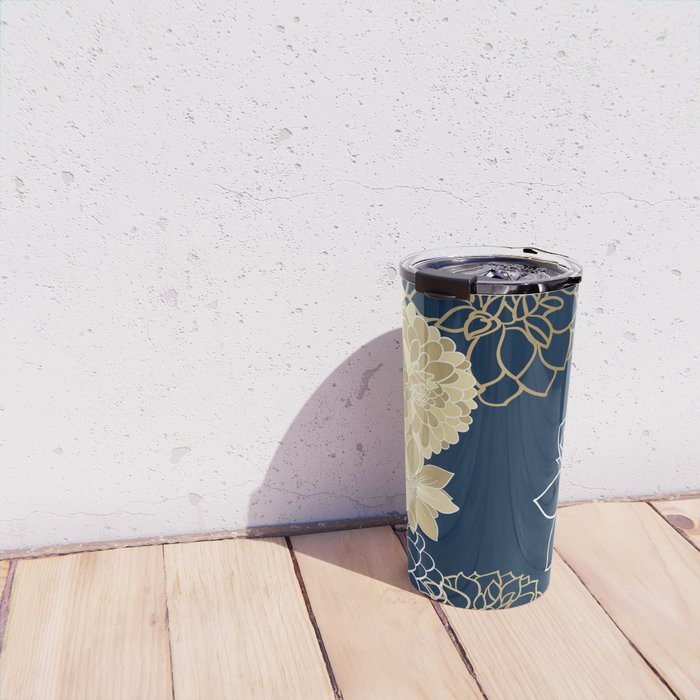 Navy, Gold and White Floral Garden Travel Mug Gallery Image 4