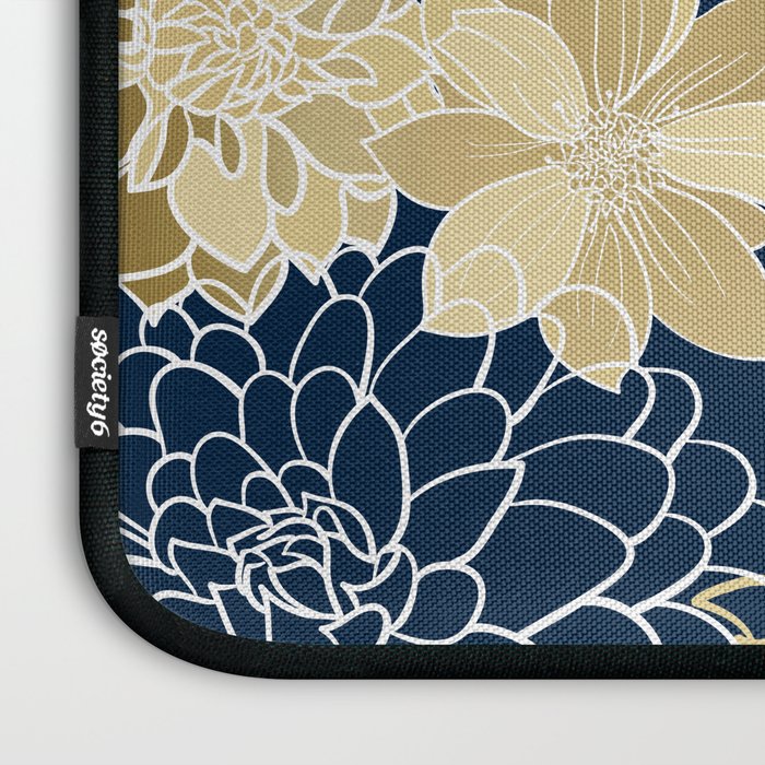Navy, Gold and White Floral Garden Laptop Sleeve Gallery Image 3