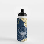 Navy, Gold and White Floral Garden Water Bottle Gallery Image 2
