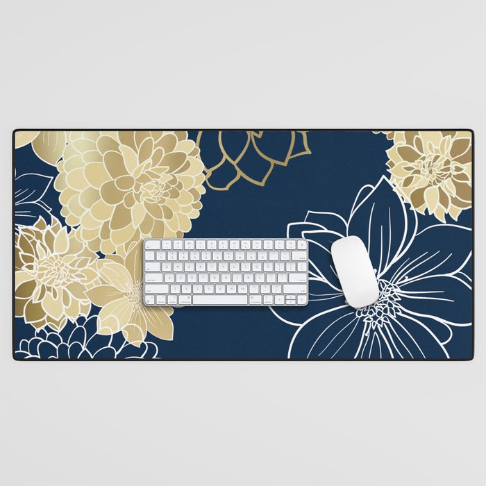 Navy, Gold and White Floral Garden Desk Mat Gallery Image 1