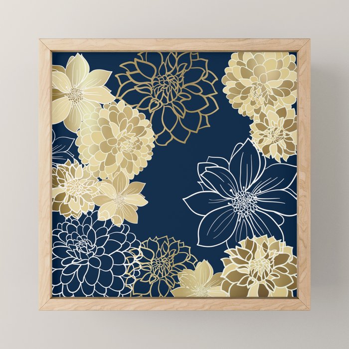 Navy, Gold and White Floral Garden Mini Art Print Gallery Image 1