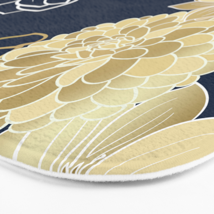 Navy, Gold and White Floral Garden Bath Mat Gallery Image 3