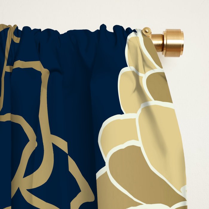 Navy, Gold and White Floral Garden Window Curtain Gallery Image 2