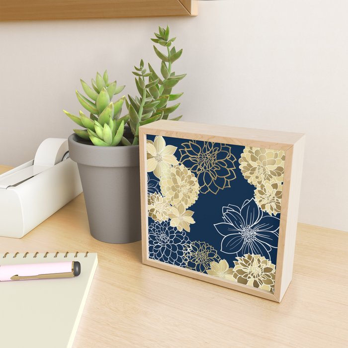 Navy, Gold and White Floral Garden Mini Art Print Gallery Image 2