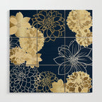 Navy, Gold and White Floral Garden Wood Wall Art Gallery Image 1