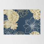 Navy, Gold and White Floral Garden Rug Gallery Image 2