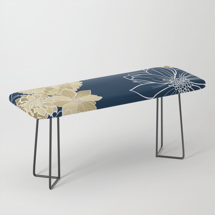 Navy, Gold and White Floral Garden Bench Gallery Image 1