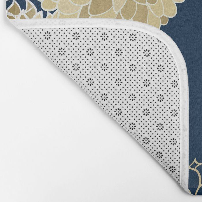 Navy, Gold and White Floral Garden Bath Mat Gallery Image 2