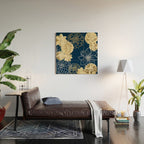 Navy, Gold and White Floral Garden Wood Wall Art Gallery Image 2