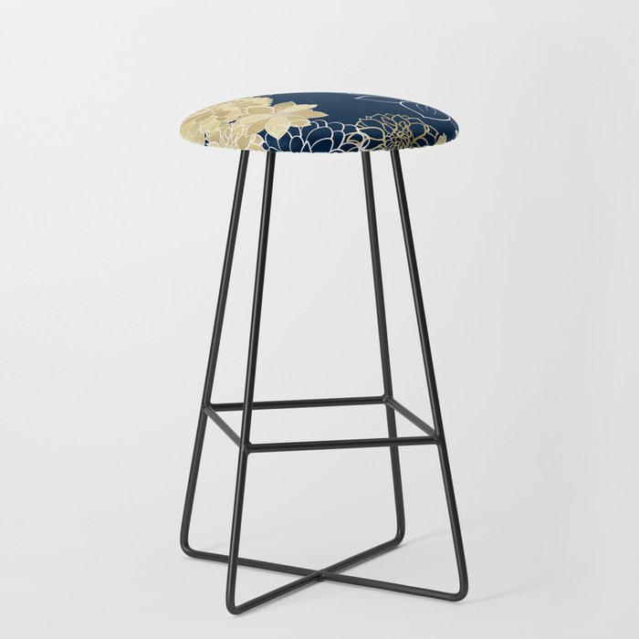 Navy, Gold and White Floral Garden Stool Gallery Image 1