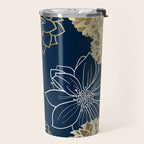 Navy, Gold and White Floral Garden Travel Mug Gallery Image 2