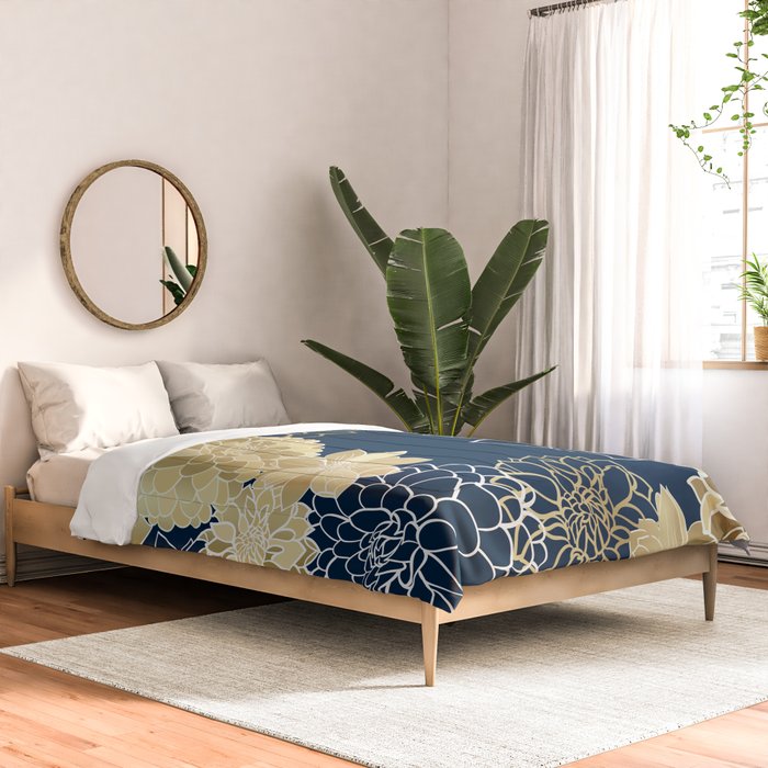 Navy, Gold and White Floral Garden Comforter Gallery Image 2