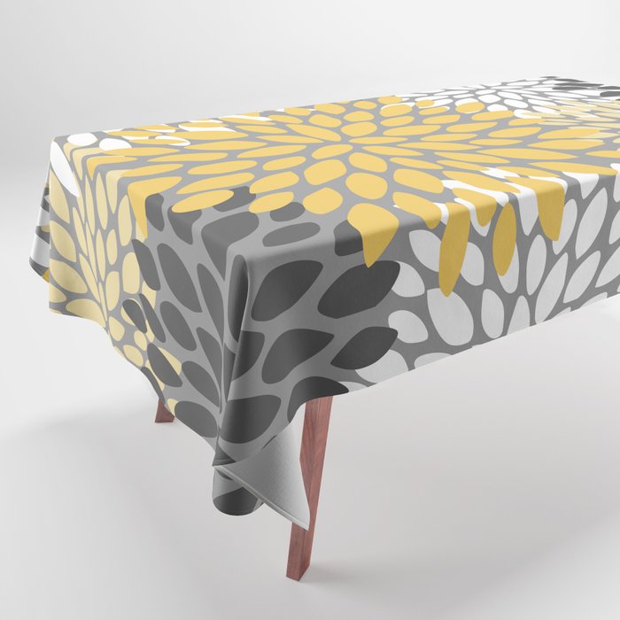 Modern Flowers Print, Yellow, White and Charcoal Grey Tablecloth Gallery Image 1