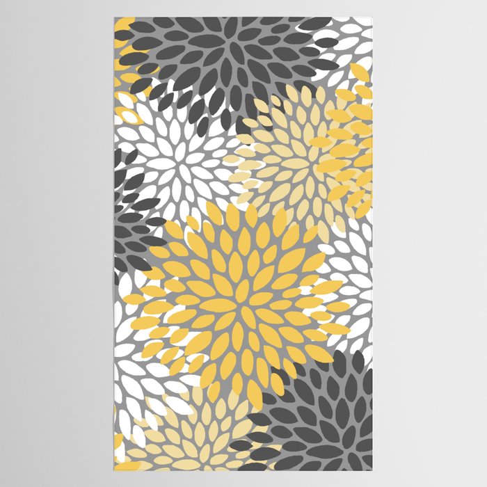 Modern Flowers Print, Yellow, White and Charcoal Grey Tablecloth Gallery Image 2