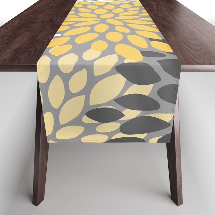 Modern Flowers Print, Yellow, White and Charcoal Grey Table Runner Gallery Image 1
