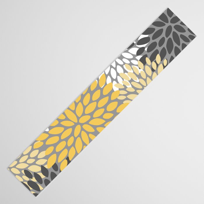 Modern Flowers Print, Yellow, White and Charcoal Grey Table Runner Gallery Image 3