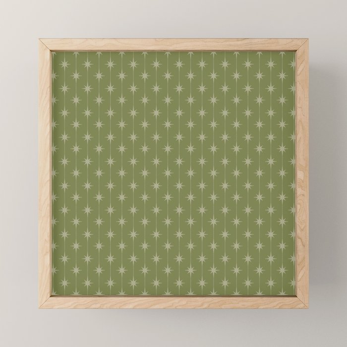 Mid Century Modern Stars and Dots Pattern in Olive Green Mini Art Print Gallery Image 1